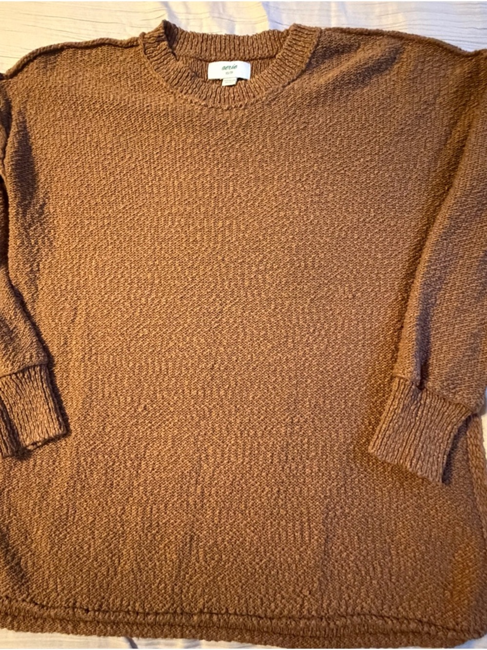 Aerie Oversized Pullover Sweater clunky knit texture dropped shoulders brown XS